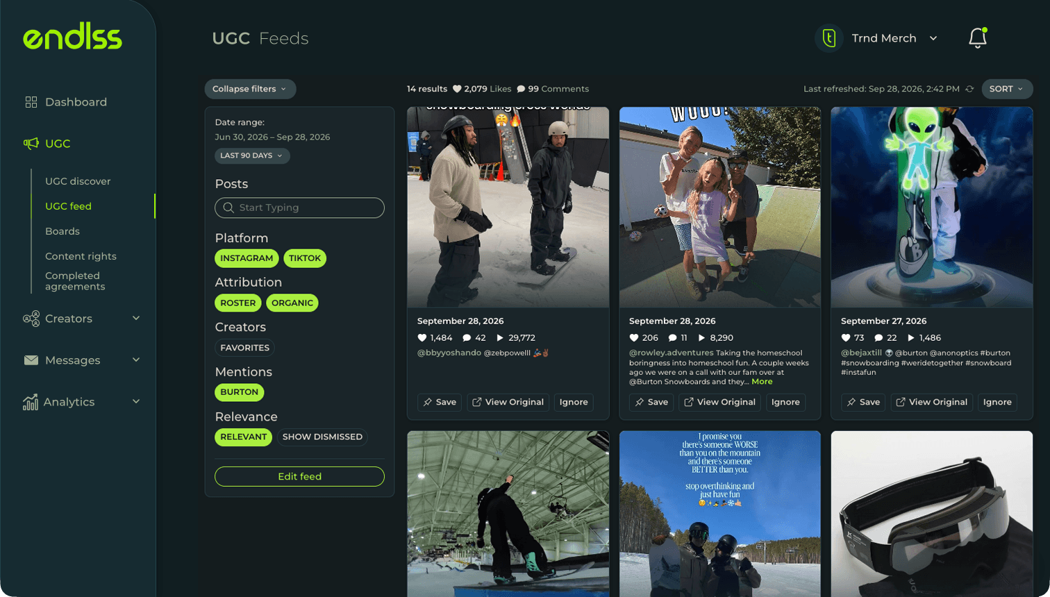 The content feed in Endlss