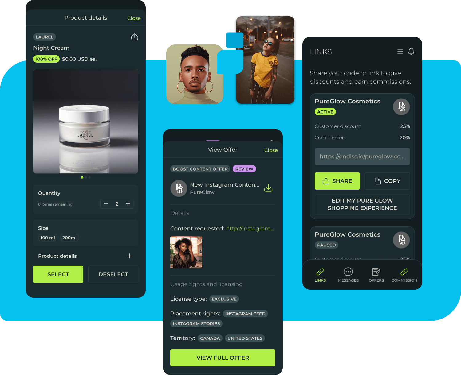 Samples, agreements and messages in the creator dashboard